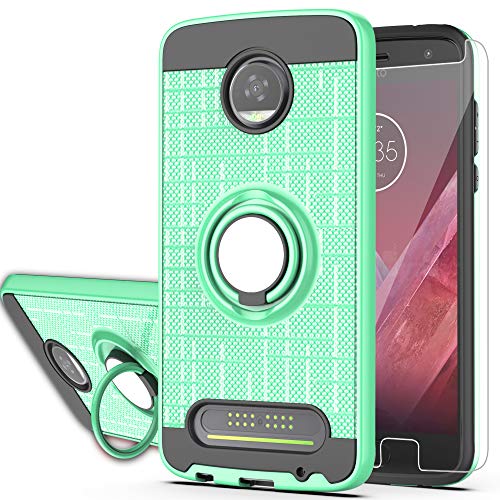 Moto Z2 Play Phone Case with HD Screen Protector,Ymhxcy 360 Degree Rotating Ring & Bracket Dual Layer Resistant Back Cover for Motorola Moto Z Play (2nd Gen.)-ZH Mint