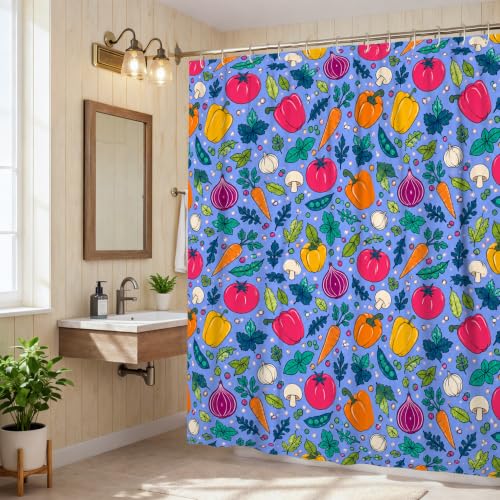 Rideau de douche imperméable polyester bleu d'été motif tomates 183x213 - 3