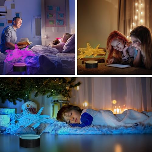 Image of OkiyiD Airplane Model Gifts for Boys Men Pilot,16 Colors 3D Airplane Night Light for Aviation Lovers Room Decor,F-22 Raptor Vehicle Flighter Jet Plane 3D Illusion Lamp for Kids Xmas Gifts