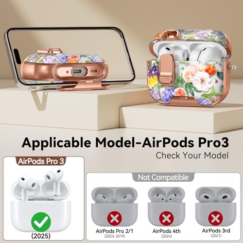 Image of for AirPod Pro 3 Case 2025, with Safty Lock & Phone Stand for Floral AirPod Pro 3 Generation Case Cover for Women Girly, iPod Pro 3 Cases with Keychain & Cleaner Kit -Seven-Color Flowers