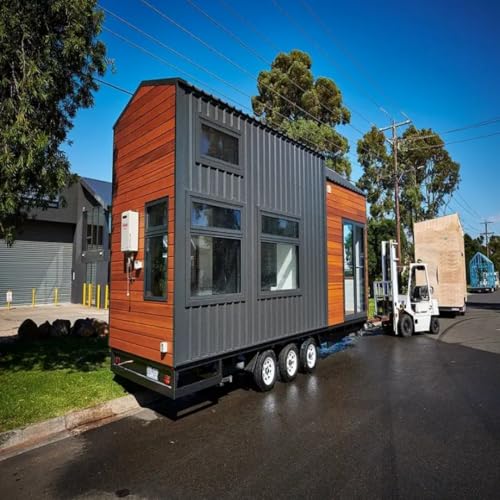 Modern Shipping Container Tiny Home, Mobile Design with Wood Accents,