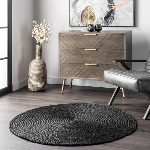 Image of Natural Jute Rounds Rug - Vibrant Color Handwoven Area Carpet for Living Room, Bedroom & Boho Decor - Eco-Friendly Circular Mat - Multiple Sizes & Colors -(Black, 2x2 feet
