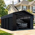 12 x20 FT Metal Carport with Removable Sidewalls, Heavy-Duty Galvanized Steel Roof & Reinforced Frame, Weatherproof Car Garage Canopy, Outdoor Shelter for Car, Boat & Farm Equipment, Gray