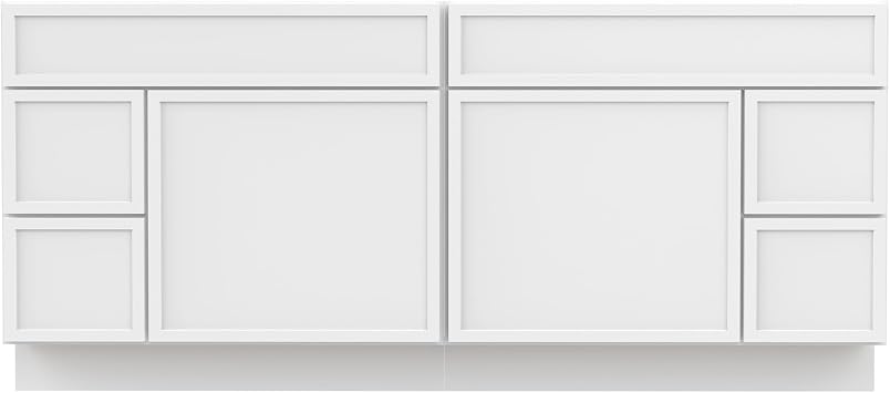 Vanity Art 72" Bathroom Vanity Base Cabinet, Double Sink Top Not Include Sink with Door & Soft Closing Drawers, Sturdy Floor Mounted Cabinet 2-Door 4-Drawer, White