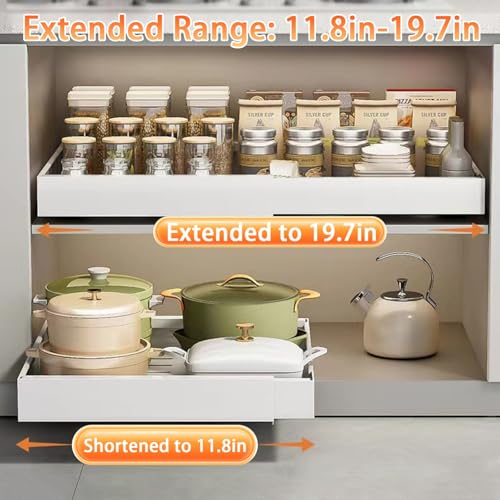 Organizzatore Estraibile Espandibile per Armadietti, Profondo 43,9 Cm, Cassetto da Cucina Resistente, Ripiano Estraibile Telescopico, Cestello Portaoggetti per Ciot,White-2pack-20.8
