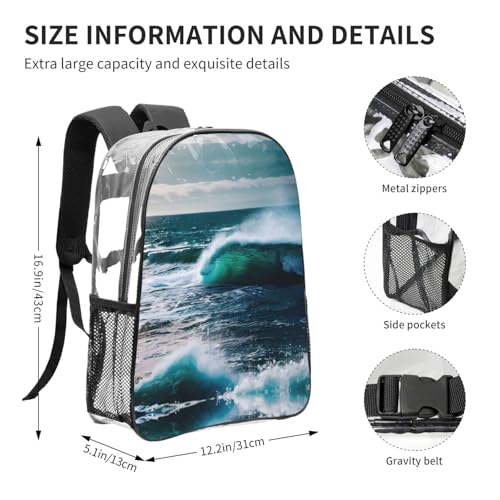 Sac à dos transparent imprimé eau de mer au design décontracté chic avec finitions noires - 4