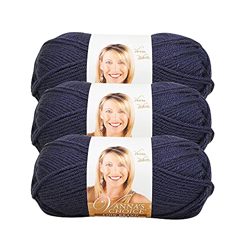 Image of Lion Brand Yarn, Vanna's Choice Crochet Yarn, Navy, Blue, 3 Pack