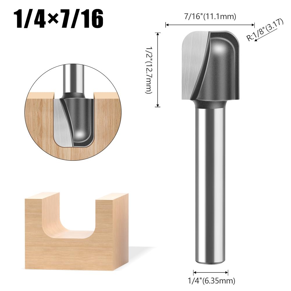 WSOOX Bowl and Tray Router Bits with 1/4" Shank 5PCS Carbide Signmaking Carving Router Bit Set Radius:1/8",1/8" 5/32",1/4",1/4". (1/4" Shank)