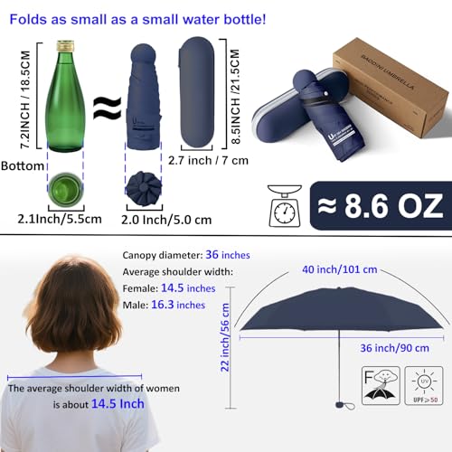 Image of BAODINI Travel Mini Umbrella for Purse with Case-Small Compact UV Umbrella Protection Sun-Lightweight Tiny Pocket Umbrella with Case for Women, Girls