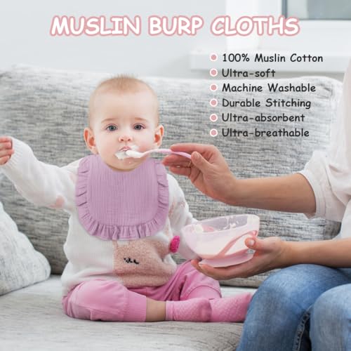 Vicloon Baby Bandana Drool Bibs, Solid Muslin Baby Drool Bibs Set, Snap Teething Bib - Image 4