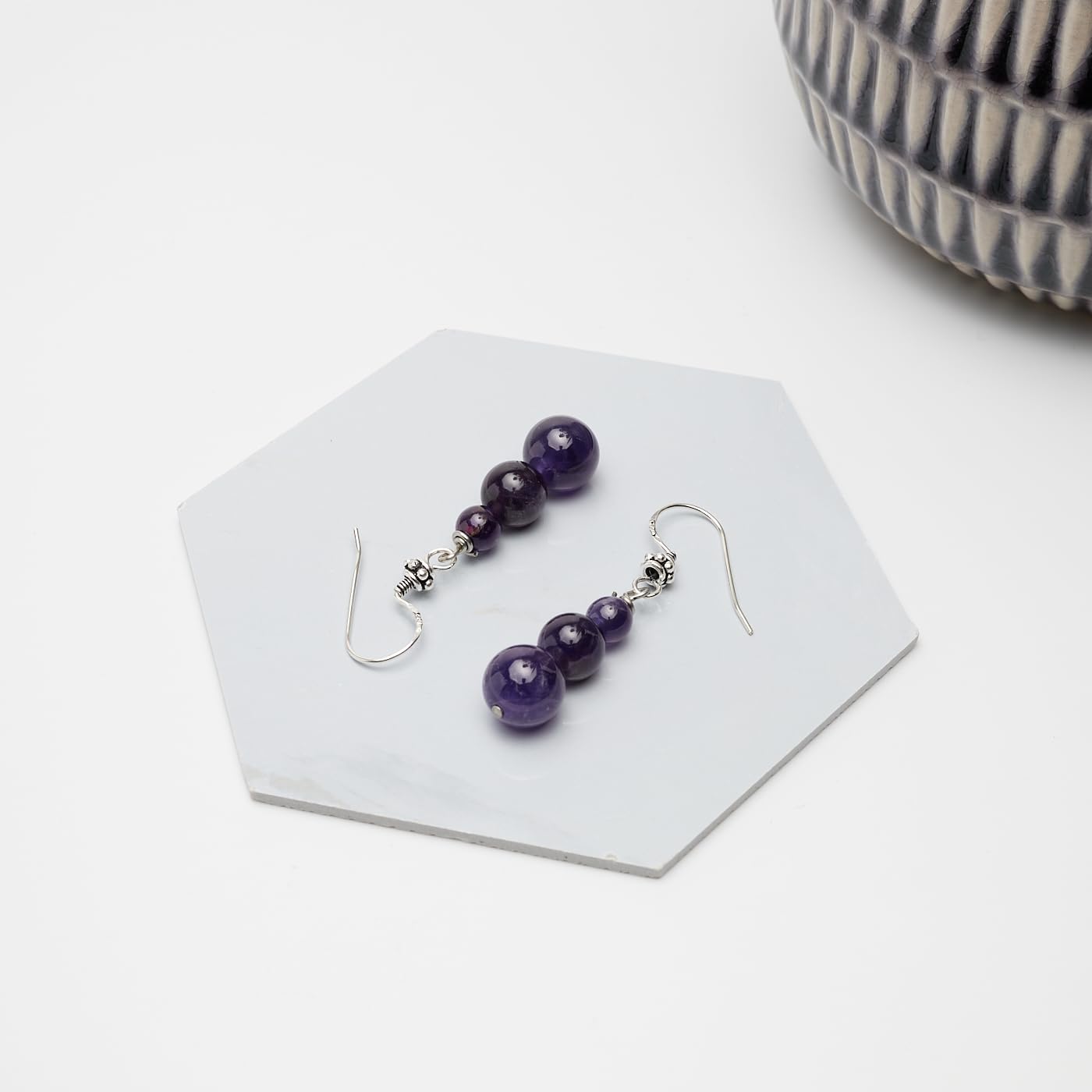 Handmade Women's Natural Gemstone Triple Beads and Sterling Silver Dangle Drop Earrings | Gemstone Beaded Dangle Earrings Gift Ideas for Women, Girls