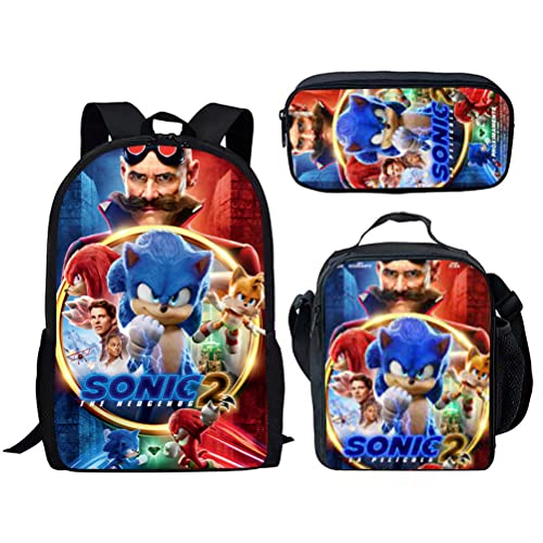 Guiiy Sonic-Hedgehog Rucksack für Jungen Mädchen 3-in-1-Cartoon-Igel-Schultasche Cover