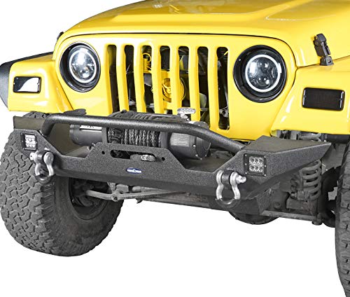Jeep Wrangler TJ Front Bumper with Winch Plate & LED Lights Compatible with Jeep Wrangler TJ 1997-2006
