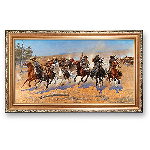A Dash for the Timber by Frederic Remington The World Classic Art Reproductions,Framed Art for HomeDecor,Image Size:30x16 inches Luxurious Gold Embossing Framed Size:34.5x20.5 inchs