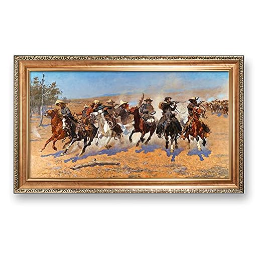 A Dash for the Timber by Frederic Remington The World Classic Art Reproductions,Framed Art for HomeDecor,Image Size:30x16 inches Luxurious Gold Embossing Framed Size:34.5x20.5 inchs