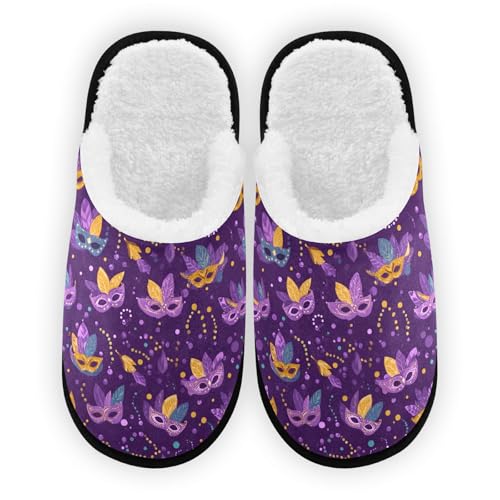 Mardi Gras Masks Purple Slippers For Women Men Soft Memory Foam Non-Slip Festival Winter Indoor House Shoes Travel Slipper