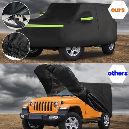 Image of Waterproof Car Cover for Jeep Wrangler 2 Door, All Weather for Jeep Rain Cover for Automobiles, Outdoor Full Exterior for Jeep Covers Fits JK JL YJ TJ