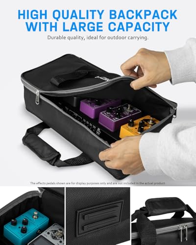 Image of STRICH Pedal Board with Built-in Power Supply, Small Guitar Pedalboard 15 inch x 5.1 inch 1.3LB Lightweight Aluminum Alloy with Pedal Cables, Bag, Hook Loop Strips MINI 15