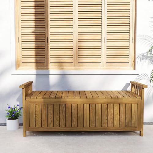 Outsunny Banco de jardín de Madera de 2 plazas con Espacio de Almacenamiento 186L, Banco de Exterior con reposabrazos, Capacidad de Carga 240 kg, para jardín de balcón, 128,5 x 56 x 53,5 cm marrón - imagen 9