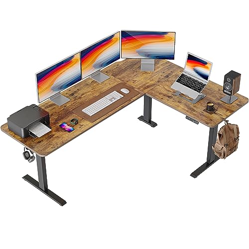 Image of FEZIBO 75 Inches, Supports Over 300lbs, Large L Shaped Standing Desk, Electric Height Adjustable L Shaped Desk, Suitable for Home Office, Rustic Brown Top /Black Frame