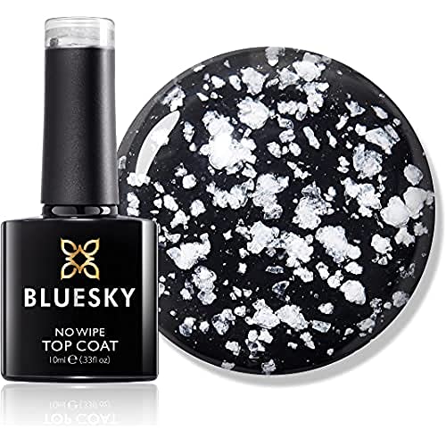 BLUESKY Gel Nail Polish, Snowflake Top Coat - Shiny, Snow White. Clear No-wipe top coat with snowflake effect, 10ml (Requires curing under UV/LED Lamp)