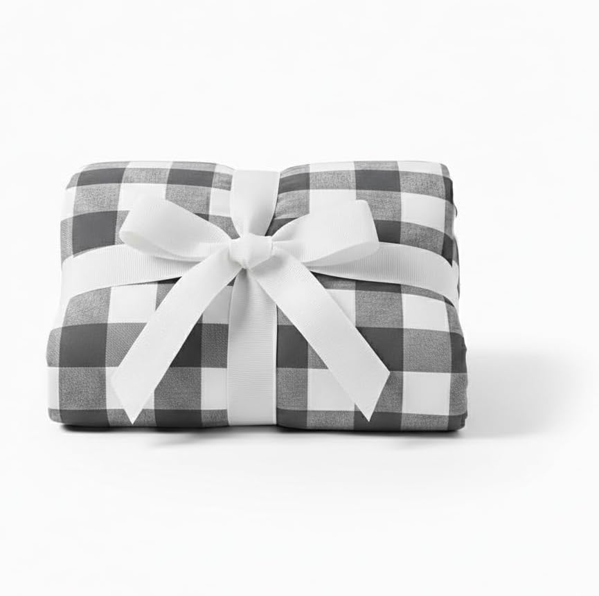 100% Washed Cotton Plaid Duvet Cover Set (1 Duvet Cover + 2 Pillowcases, Without Core), 3pcs Washed Cotton Geometric Pattern Printed Bedding Set, Checkered Grid Simple Style