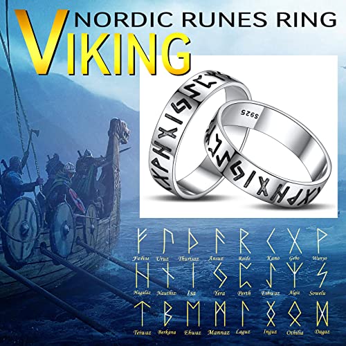 FaithHeart 925 Sterling Silver Rings for Women, Viking Runes Wedding Band Dainty Engagement Stacking Ring High Polish Non Tarnish Jewelry for Birthday Gift with Gift Box2