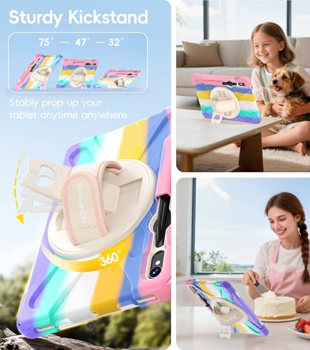 Image of BRAECN Case for Samsung Galaxy Tab S10 Lite / S10 FE / S9 FE 5G / S9 / S8 / S7 | 10.9 /11 inch Shockproof Heavy Duty Full Body Protective Cover with Hand Strap & Kickstand, Shoulder Strap, S Pen Holder Pink