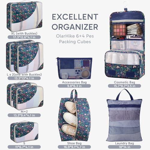 Image of OlarHike 10 Set Packing Cubes for Travel,Gifts for Women Mom,Anti-Tearing Suitcase Organizer,with Over 1000 pcs Mesh Holes,Vacation Essentials & Accessories for Cruise Ship