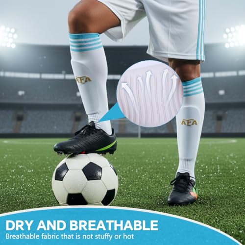 Image of Proberos Sport Compression Football Socks, Argentina Special Edition Football Socks, High Elastic Moisture Wicking Soccer Socks with Striped Cuff, Athletic Over the Calf Dress Socks, Size - M