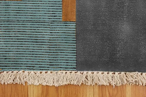 Tapis intérieur extérieur bleu noir 2,4 m sous table de salle à manger