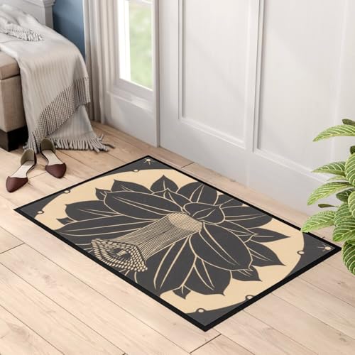 Paillasson fleur monochrome d'art vintage avec impression haute définition