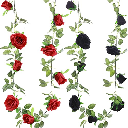 Greentime 2Pcs Artificial Flower Garland 13 Ft Fake Rose Vine 9 Heads Rose Garland For Wedding Arch Table Centerpiece Arrangement Room Baby Shower Birthday Decor (Black And Red) #TOP1