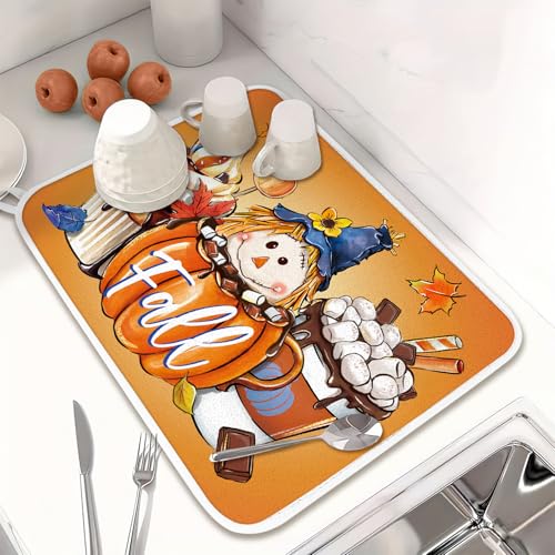 Tailus TA-309-DDM Fall Coffee Dish Drying Mat For Kitchen Counter, Autumn Scarecrow Pumpkin Microfiber Absorbent Dish Drainer Mat thumb #5