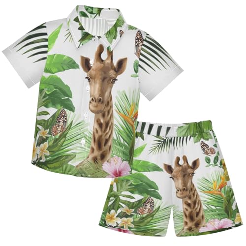 Image of visesunny Boy's 2 Pieces Shirt and Short Set Casual Shirts Short Sleeve Beach Shorts Summer Outfits for 3-10 Years Kids