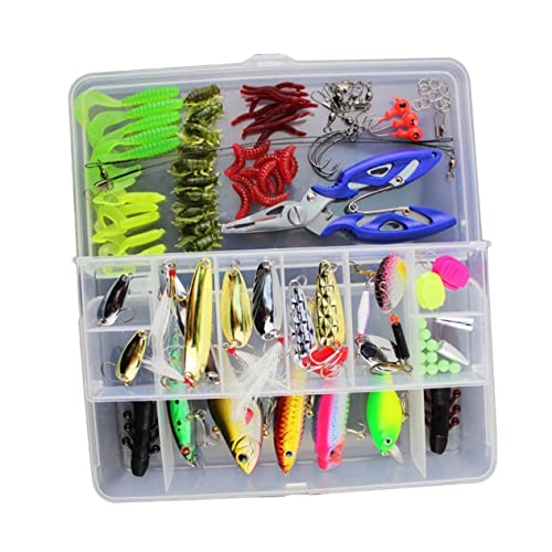 Toyvian 101Pcs Fishing Tackle with Assorted Hooks and Pliers Versatile Freshwater Lure Kit for Beginners and Pros Organized Storage Box for Easy Access