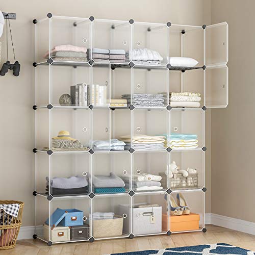 KOUSI Portable Storage Cubes-14 x14 Cube (20 Cubes)-More Stable (add Metal Panel) Cube Shelves with Doors, Modular Bookshelf Units，Clothes Storage Shelves，Room Organizer for Cubby Cube - Thumbnail 5