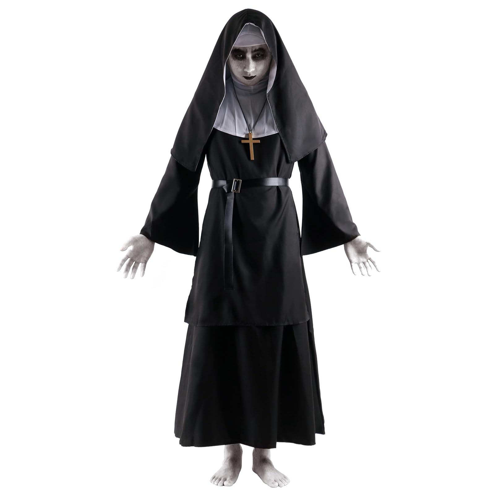 VibsionThe Nun Costume for Women Men Scary Nun Outfit Plus Black Priest Outsuit