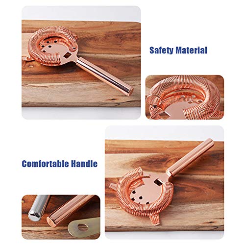 Cocktailzeef, barzeef, cocktail met stabiliserende tanden van roestvrij staal en veerspoel, Hawthorne zeef voor alle glazen en shakers, housewarming (roodgoud) - Image 7