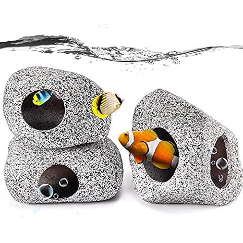 3 Pieces Rock Aquarium Decorations, Stackable Cave Aquarium Decor, Betta Fish Tank Accessories Hideout Hidden Stones Ornaments, Fish Rock House Hideaway Tunnel Fish Cave for Aquarium Shrimp Cichlid Cover
