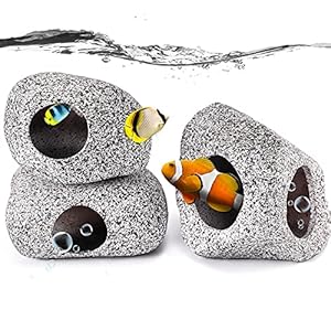 3 Pieces Rock Aquarium Decorations, Stackable Cave Aquarium Decor, Betta Tank Accessories Hideout Hidden Stones Ornaments, Fish Rock House Hideaway Tunnel Fish Cave for Shrimp Cichlid