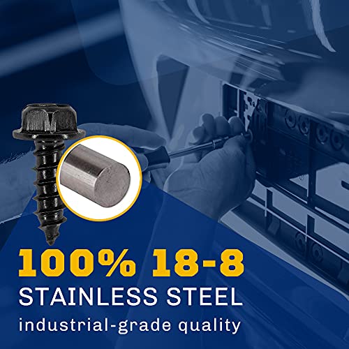 Black License Plate Screws, Rustproof 18-8 Stainless Steel, Black Oxide Finish Applied In The Usa By Makers Bolt (Pack Of 4) #TOP2