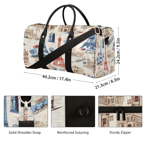 Vintage Paris Eiffel Tower Travel Duffel Bag Sports Tote Gym Bag Waterproof Tear-Resistant Carry On Overnight Bag Foldable Weekender Bag for Gym Travel Getaway Beach Sports2