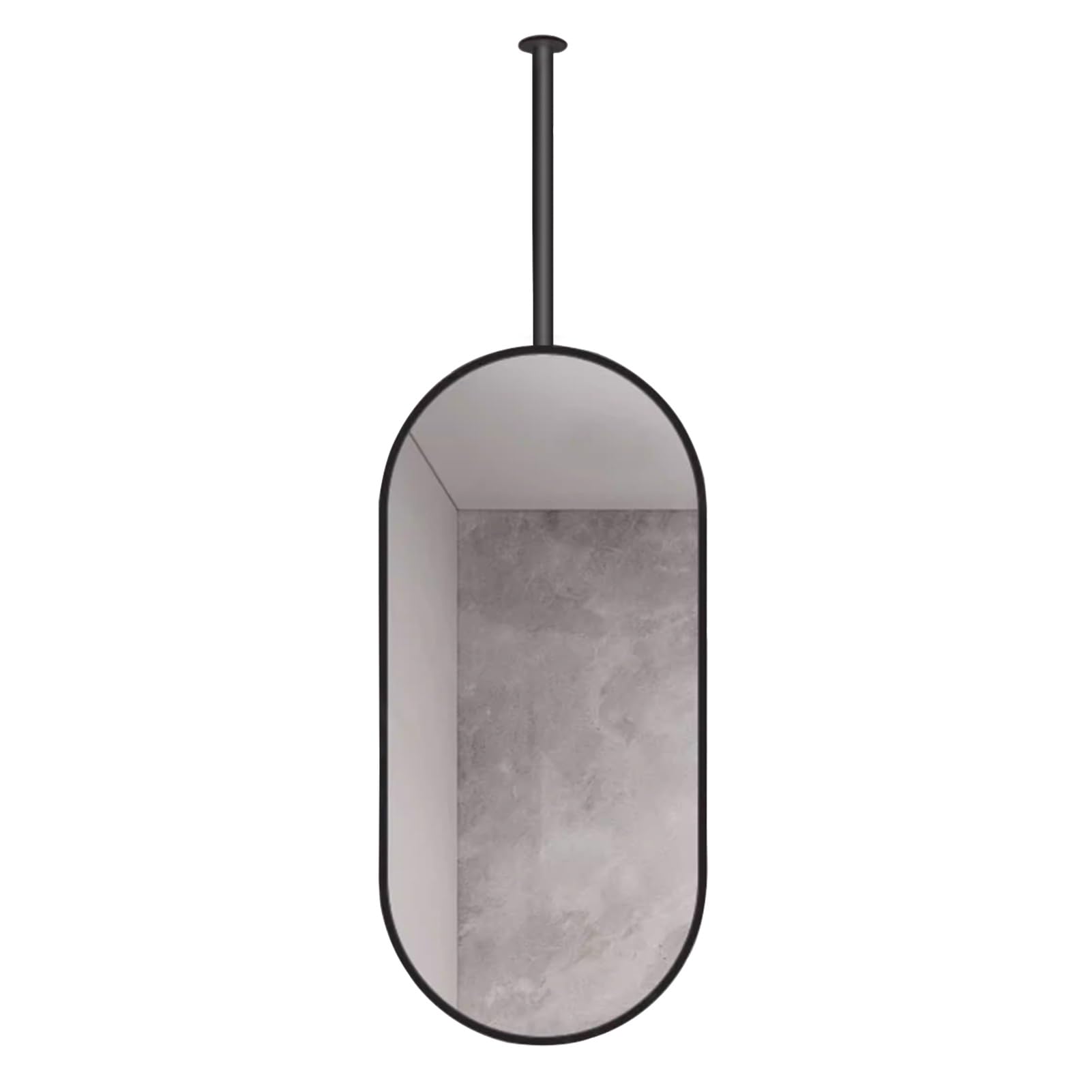 FGXHHS Ceiling Mount, Washroom Shaving Mirrors for Decor HD Makeup Modern Oval Black Hanging Rod Mirrors(40cmx70cm)