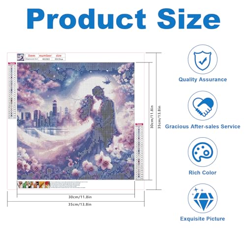 Image of Bride and Groom Diamond Painting Kits for Adults, Romantic Couple 5D Diamond Art Kits for Adults Beginner, Flower DIY Full Drill Round Diamond Painting Wedding Gift Wall Decor 13.8x13.8 Inch