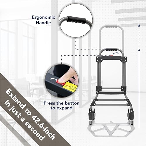 Olympia Tools 250 LB Aluminum Folding Hand Truck with Telescoping Handle - Light Weight Foldable Hand Truck Trolley Dolly Moving Cart with 2-Wheels & Ergonomic Handle for Travel, Home & Office Use - Thumbnail 5