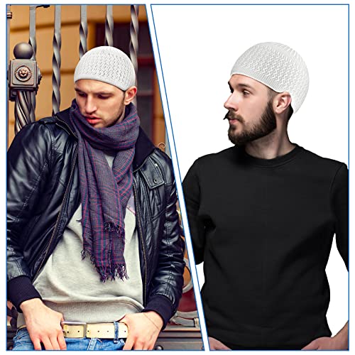 Funtery 9 Pieces Knit Kufi Hats Skull Caps For Men Women Muslim Helmet Liner Breathable Ramadan Crochet Beanie (White) #TOP4