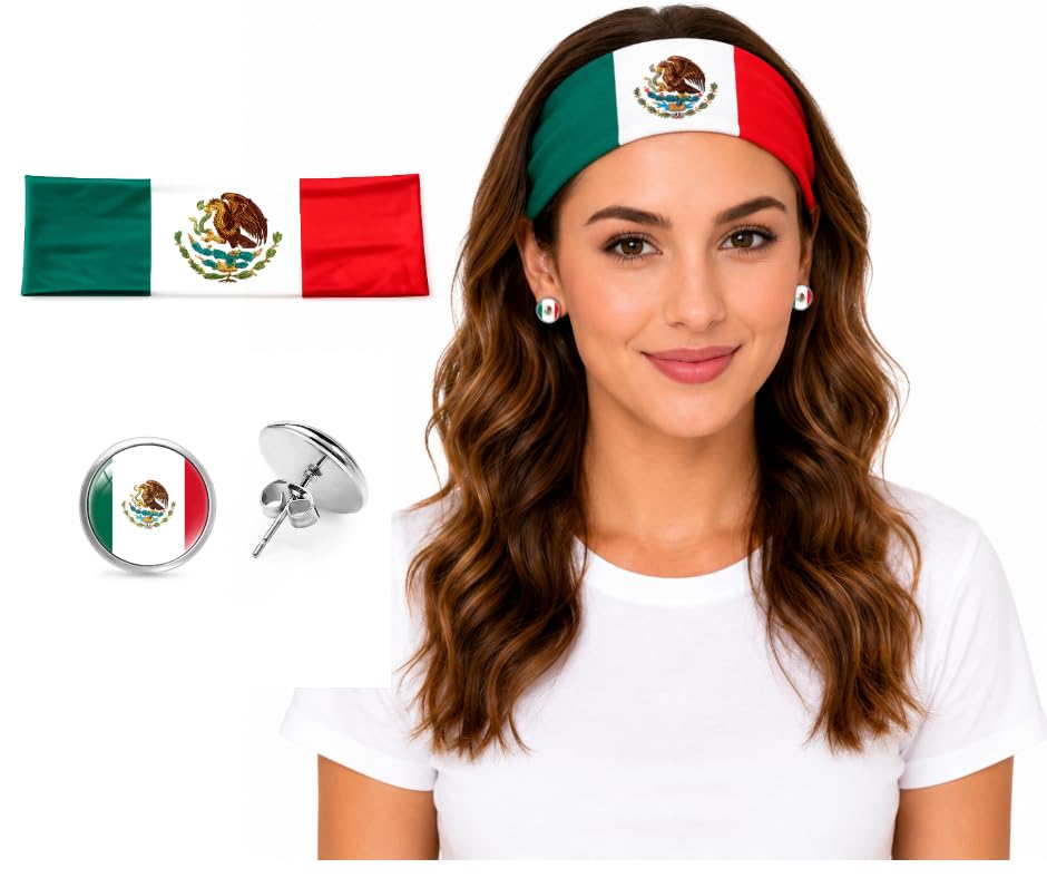 Deerhobbes Design your own Cinco de Mayo Headband for Women - Mexico Flag Elastic Wide Hair Band Mexican Pride Accessories for Soccer World Cup 2026 Festivals