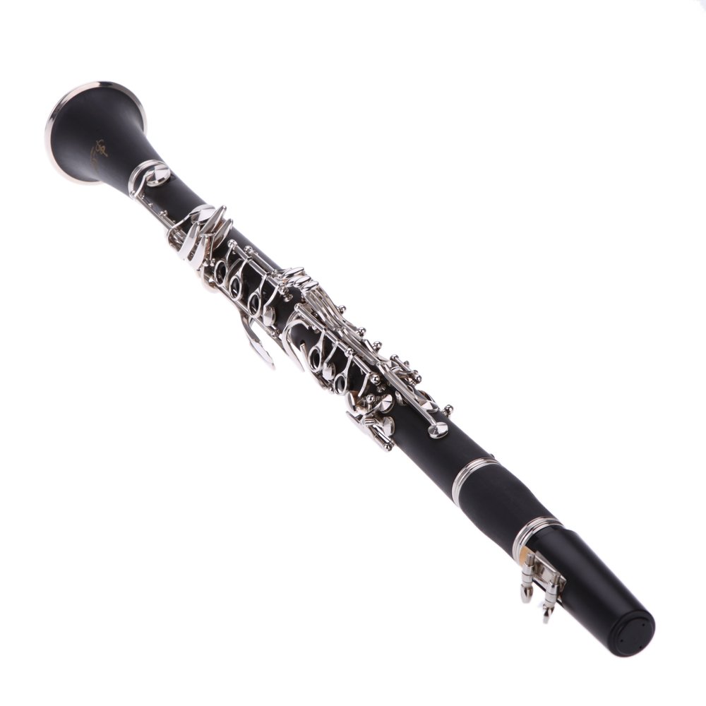 Andoer® Clarinette en bakélite plaqué nickel, 17 clés en Si♭, soprano - Livrée avec chiffon de nettoyage pour graisse à liège, gants, 10 anches, tournevis