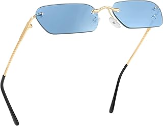 Retro Trendy Rectangle Rimless Sunglasses Women Men Small 90s Vintage Narrow Y2K Sunglasses B2643